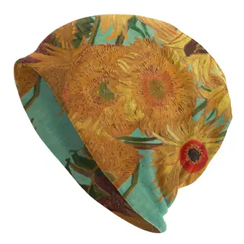 Vincent Van Gogh Doisprezece Floarea-Soarelui Într-Un Vas Masca Capota Homme Strada Pălărie Tricot Pentru Bărbați Toamnă Flori De Artă Pictură Căciuli