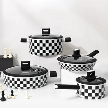 Tablă de șah Tigaie Non-stick cu Design Usor Tigaie Oala Lapte Oală Plita cu Inducție Aragaz Speciale Wok Set de Vase