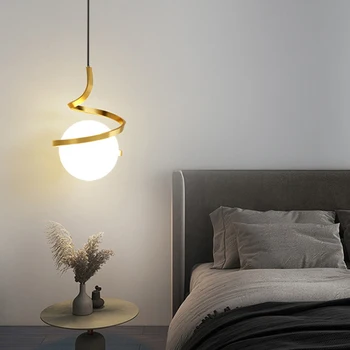 Nordic a CONDUS Spirală Pandantiv Lumini Decor Acasă Lustra pentru sufragerie, Dormitor, Noptiera Iluminat Negru din Aur Alb Abajur de Sticla