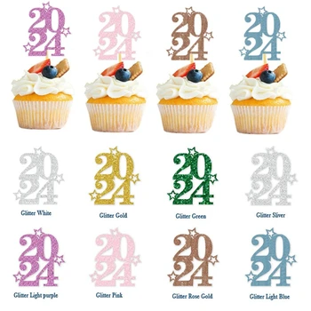 5cm 10buc Mini 2024 An Nou Fericit Cupcake Topper Prajituri de Craciun Toppers tort de Nunta Petrecere Consumabile Accesorii de Petrecere