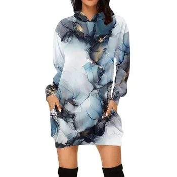Femei de Moda Casual Imprimate cu Mâneci Lungi Hoodie Lungă Pulover Stil de Absolvire Rochie pentru Femei Doamnelor Tunici Casual