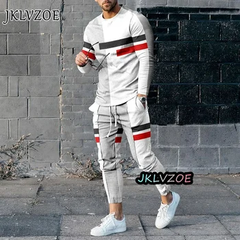 La modă și de lux pentru bărbați stil sport casual cu mâneci lungi T-shirt și pantaloni din două piese jogging set 3D imprimate sportswe